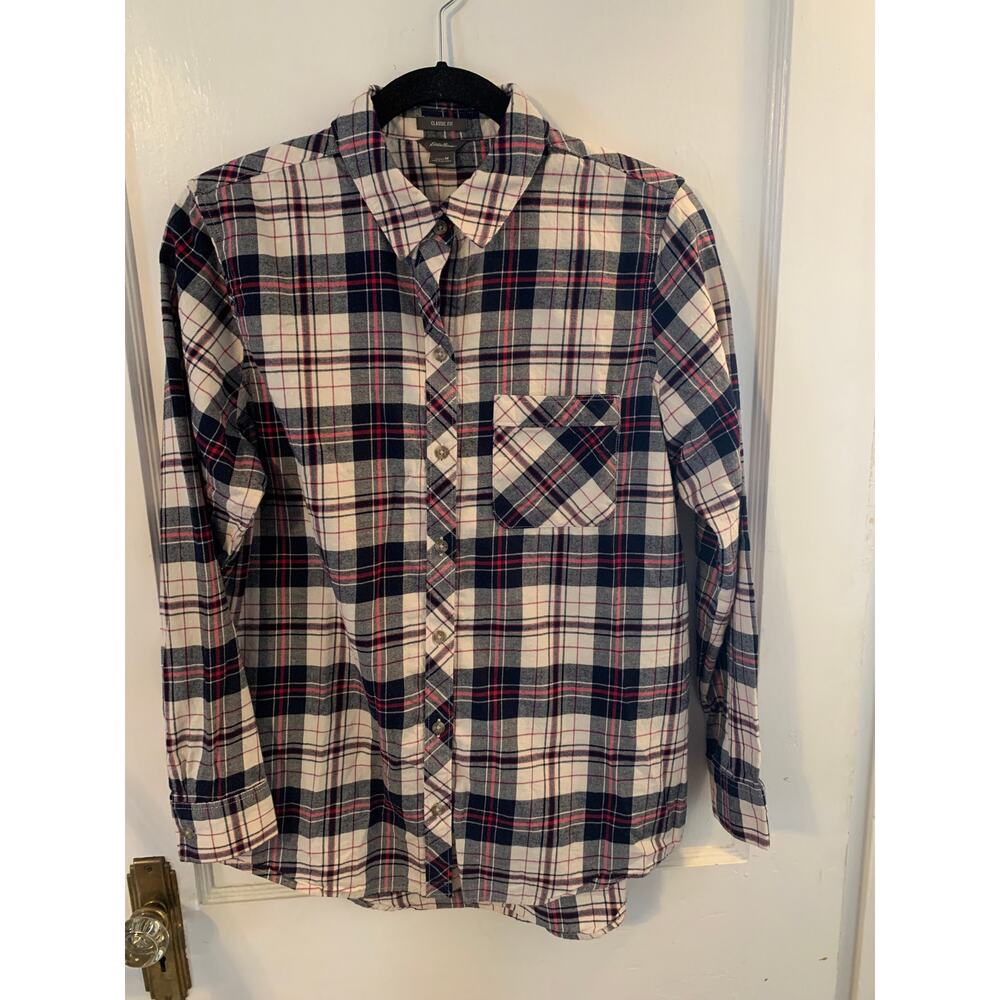 Plaid Classic Flannel Shirt Versatile Staple Button Down Causal Womens SZ M